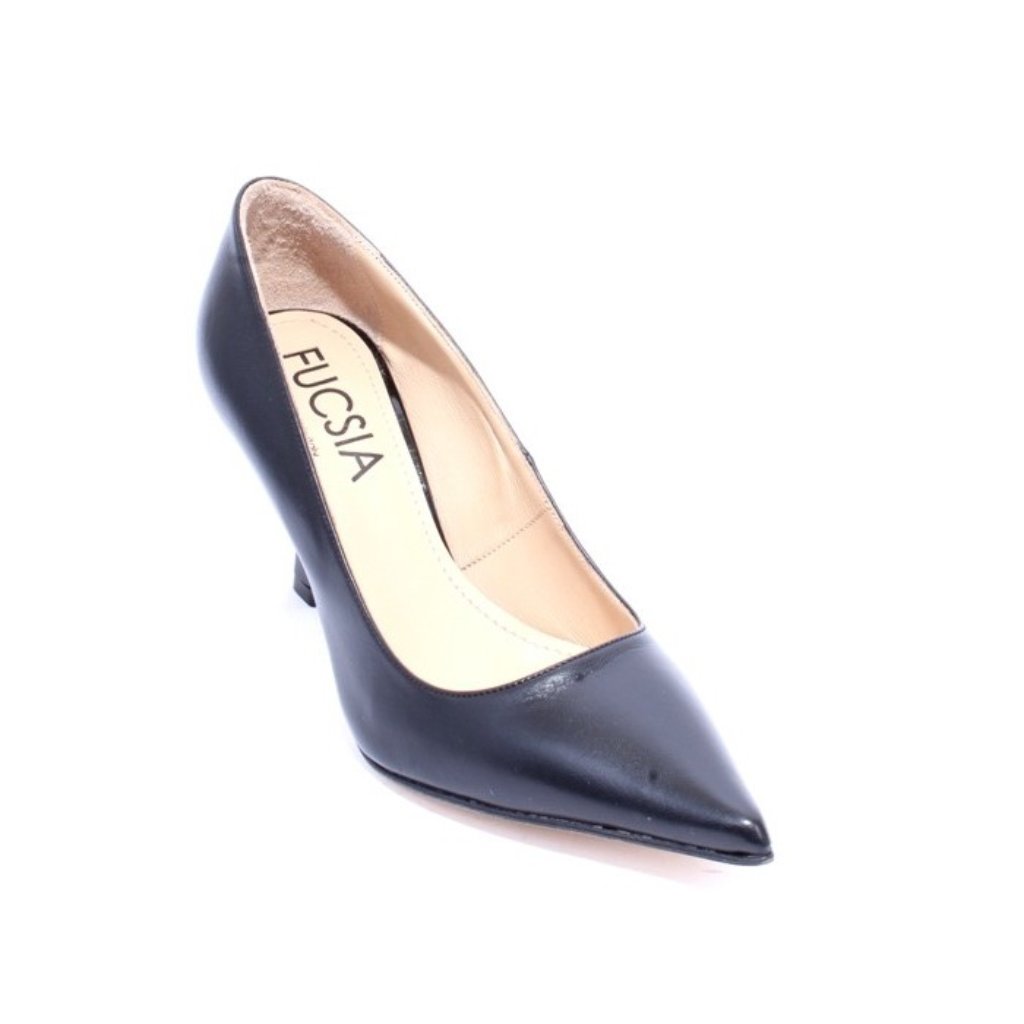 Fucsia 910a Black Leather Pointy Classic Heel Shoes